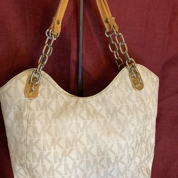 Mk Michael Kors signature logo embossed Satchel tote shoulderbag - Picture 9 of 12